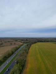 High Angle View of British Countryside Landscape Near Rugby City of England United Kingdom