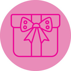 Gift Box Pink Line Circle Icon