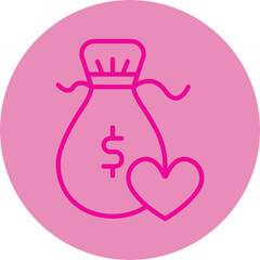 Money Bag Pink Line Circle Icon