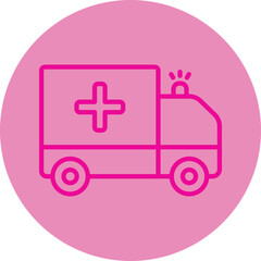 Ambulance Pink Line Circle Icon