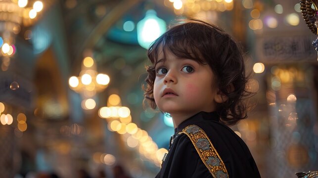 Muslim child in Holy shrine of imam Hussein , karbala, Iraq.


