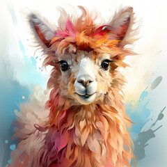 Obraz premium Watercolor lama, clipart Illustration, Generative Ai