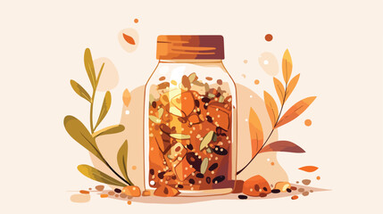 Oriander seeds stored in glass jar isolated on whit