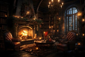 3D rendering of the interior of a medieval castle with a fireplace