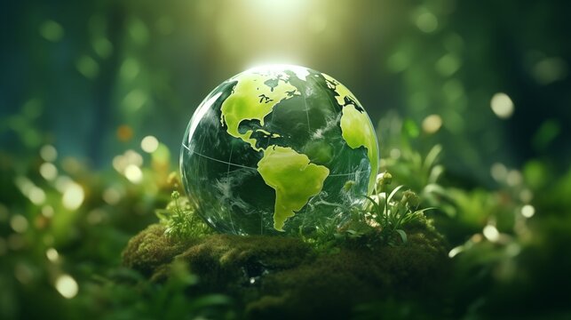 Green sustainable earth globe. Renewable energy transition concept.