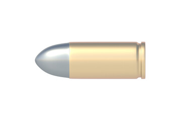 Pistol bullet isolated on white background. Top view. 3d render