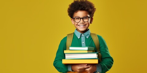 child with backpack and books back to school Generative AI