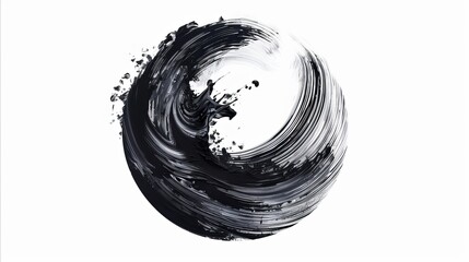Black circles from a Japanese artist on a white background. A black circle made with one brush stroke is like Japanese calligraphy art. Like the waves of the sea.