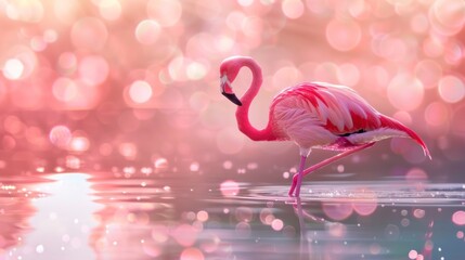 Beautiful pink flamingo on a lake with blurred background wallpaper style in high resolution and high quality. animal concept, backgrounds, wallpapers, lake, pink, aquatic - obrazy, fototapety, plakaty