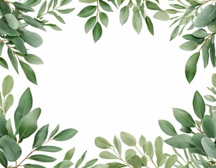 Frame of eucalyptus branches, green leaves on a white background, Concept for cards, greeting cards, invitations. Valentines day, mothers day, womens day concept. top view, copy space