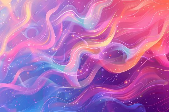 A background illustration of colorful, swirling abstract flames with stars and sparkles in a pink, purple, blue gradient Generative AI