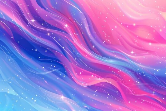 Vibrant, swirling background with pink and blue hues, resembling colorful flames or waves of energy The design includes stars twinkling in the sky above, creating an ethereal atmosphere Generative AI