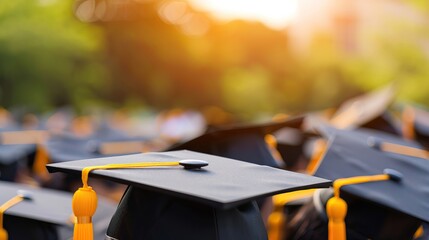 shot of graduation hats during commencement success graduates of the university, Concept education congratulation. Graduation Ceremony ,Congratulated the graduates in University.

