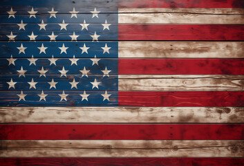 american flag on old wooden background