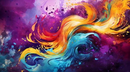 Mardi Gras Digital Watercolor Background Abstract Splash Colorful Art. - obrazy, fototapety, plakaty