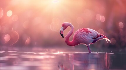 beautiful pink flamingo - obrazy, fototapety, plakaty