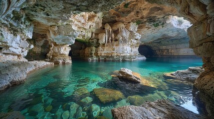 The famous Grotta della Poesia, province of Lecce, in the Salento region of Puglia, southern Italy.

