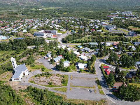 aerial view of town of Egilsstadir in Iceland