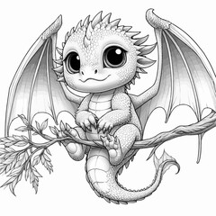 Cute Baby Dragon Adult Coloring Page