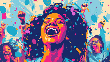 A painting capturing a woman in the act of singing passionately into a microphone, showcasing her musical talent and emotional expression - obrazy, fototapety, plakaty