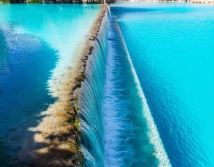 Fototapeta premium a blue lagoon with a waterfall flowing into it