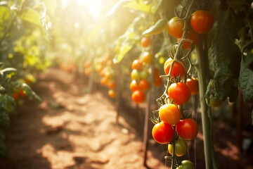 ripe and juicy red tomatoes on a branch