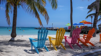 Typical colored chairs in Palm Beach, Aruba.



