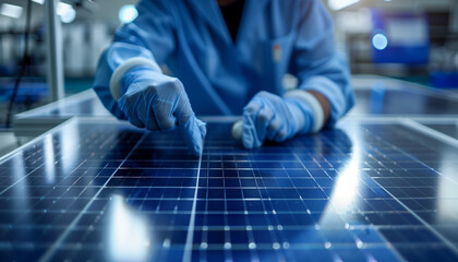 Quality inspection of solar panels in a laboratory setting, ensuring high standards in clean energy