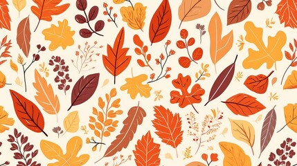 Explore the captivating autumn vibes with this pattern featuring fall leaves in black flat and outline design against a nature background A simple yet stunning seasonal illustration
