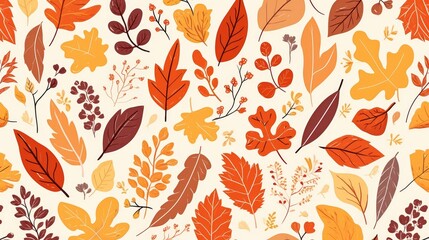 Fototapeta premium Explore the captivating autumn vibes with this pattern featuring fall leaves in black flat and outline design against a nature background A simple yet stunning seasonal illustration