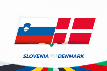 Slovenia vs Denmark in Football Competition, Group C. Versus icon on Football background. - 792109504