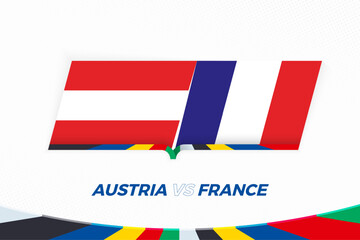 Austria vs France in Football Competition, Group D. Versus icon on Football background.