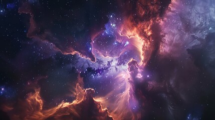 Glowing huge nebula with young stars. Space background --ar 16:9 Job ID: 2c48f9da-5b76-421a-ad86-c3bdd08322e3