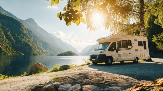 Family vacation travel RV. Holiday trip in motorhome