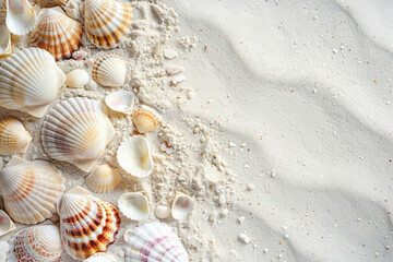 Seashells scattered on a powdery white beach