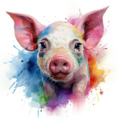 Watercolor Pig, clipart Illustration, Generative Ai