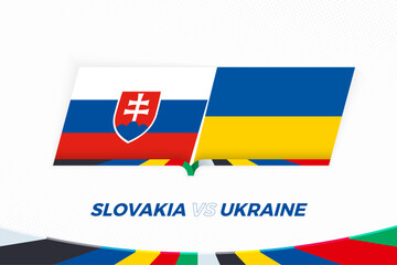 Slovakia vs Ukraine in Football Competition, Group E. Versus icon on Football background. - 792110358
