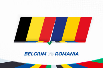 Belgium vs Romania in Football Competition, Group E. Versus icon on Football background. - 792110368