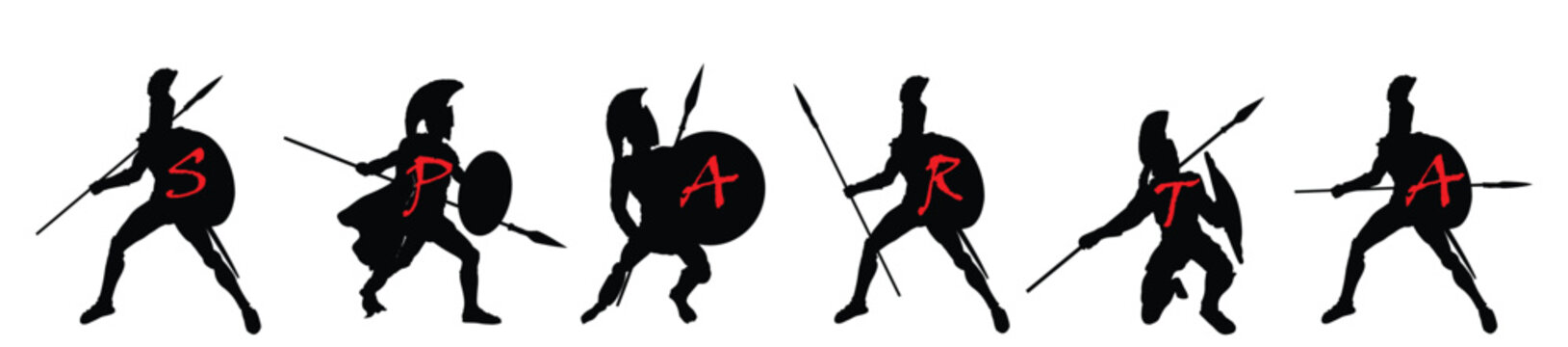 Greek hero ancient Sparta soldier Achilles with spear and shield in battle vector silhouette illustration isolated on background. Brave warrior Leonidas in combat against Persians empire symbol shape.