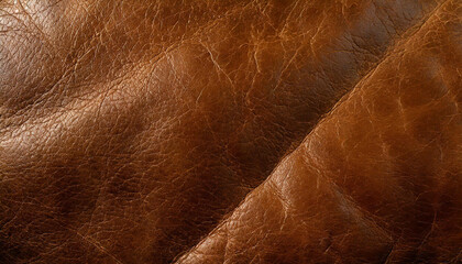 Illustration of a brown detailed leather texture close up on wide banner background with copy space. Generative ai