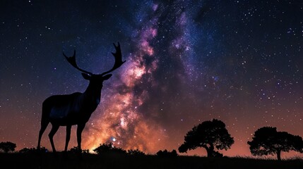 a large caribou in silhouette against sky in Zimbabwe at night sky.

