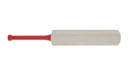 Light wood cricket bat with red handle isolated on transparent and white background. Cricket concept. 3D render
