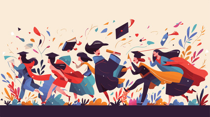People graduating education concept vector illustra