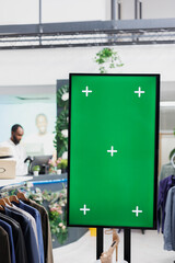 Interactive board with chroma key display for advertisement and shoes showcasing for customers in...