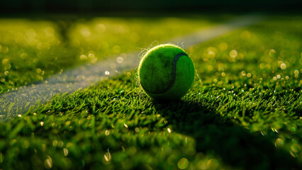Bright Spotlight: A Close-up of a Tennis Ball in the Court