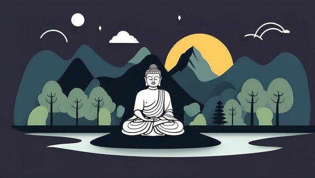 Buddha Minimal Flat Vector Illustration, calm, tranquil, meditation