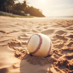 Fototapeta na wymiar Baseball on sandy beach