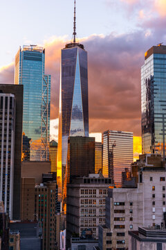 View of Lower Manhattan skyline in New York City, United States.