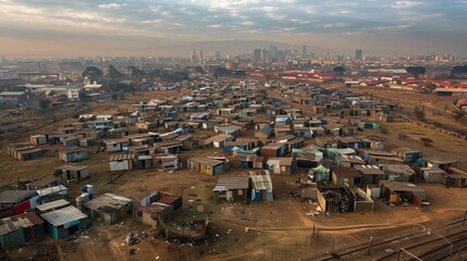 Aerial view of an informal settlement, Johannesburg, South Africa.
