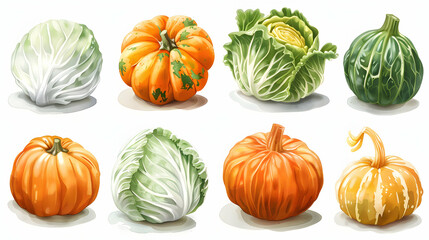 set of pumpkin and cabbage